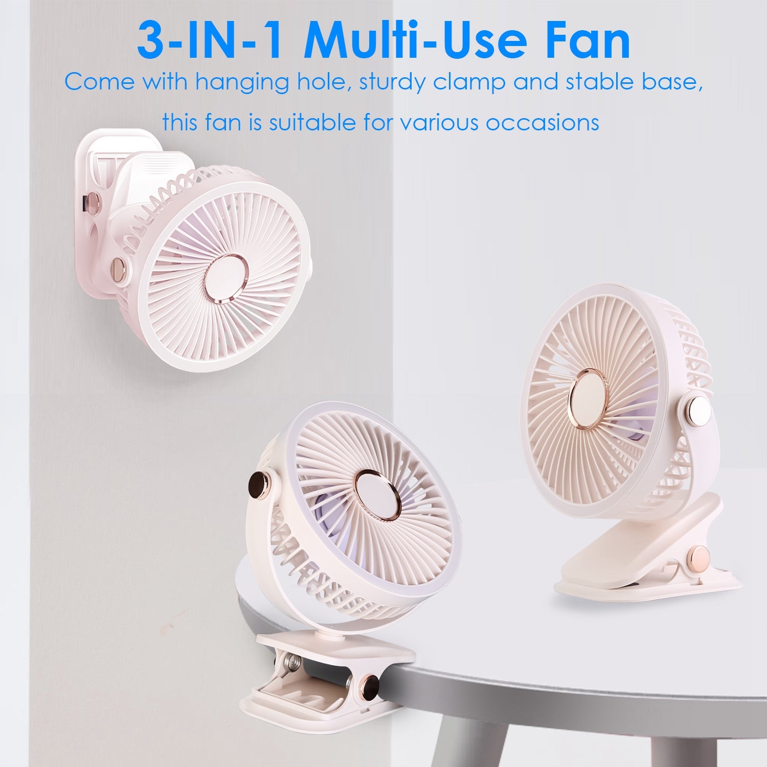 ChillClip™  5-Speed Portable Fan | 720° Rotation, LED Light, USB-C Rechargeable