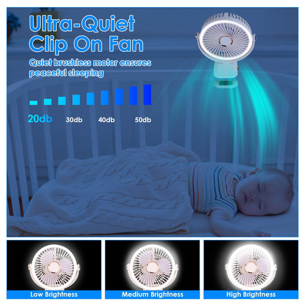 ChillClip™  5-Speed Portable Fan | 720° Rotation, LED Light, USB-C Rechargeable