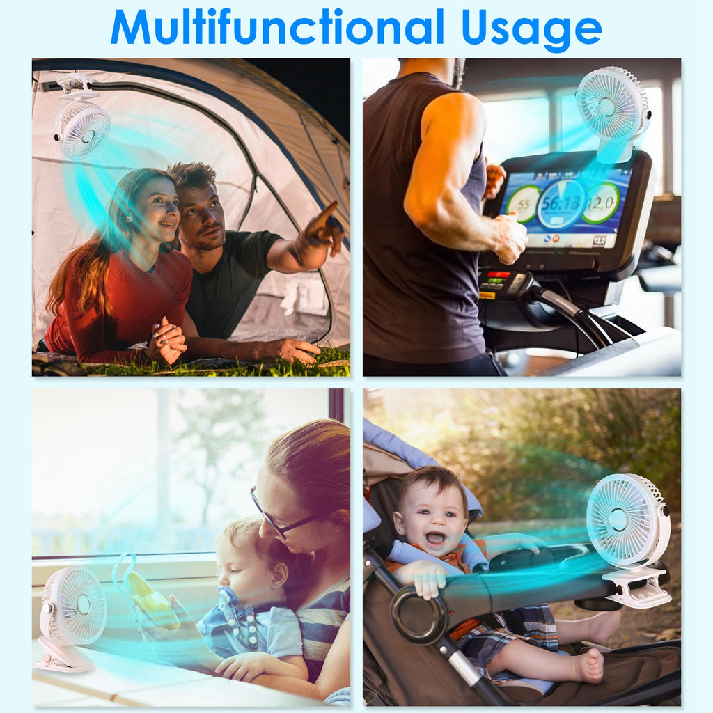 ChillClip™  5-Speed Portable Fan | 720° Rotation, LED Light, USB-C Rechargeable