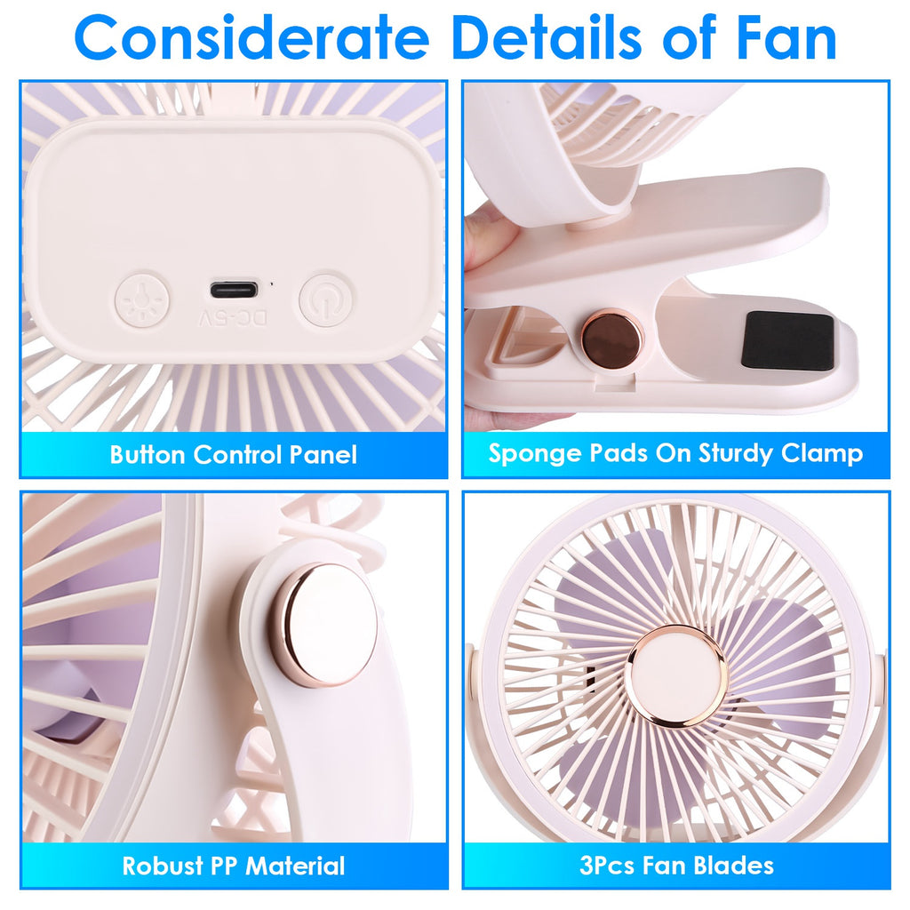 ChillClip™  5-Speed Portable Fan | 720° Rotation, LED Light, USB-C Rechargeable